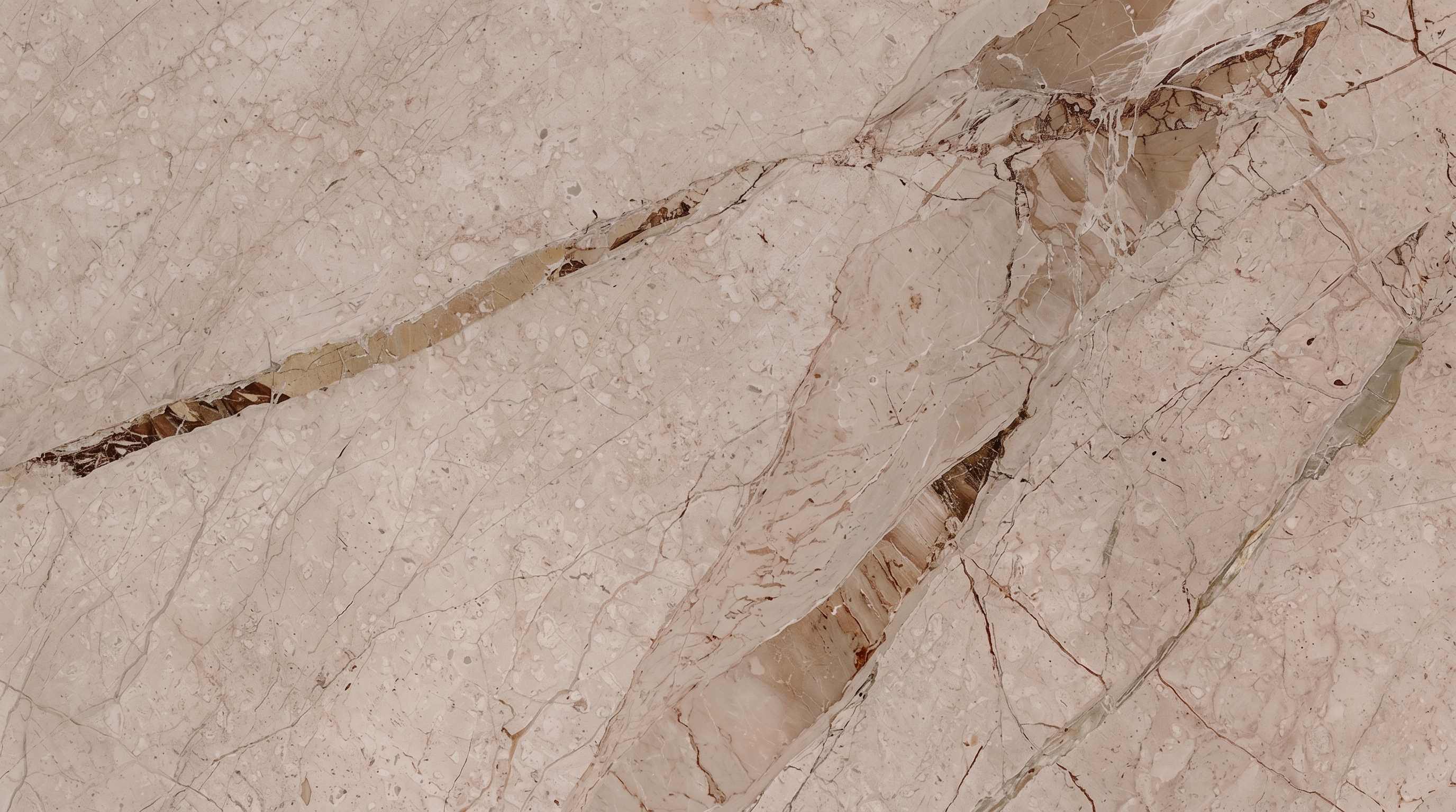 Premium Brescia Aurora Imported Marble featuring a soft inviting glow with sweeping veins of blush and cream. High-quality polished slab supplied wholesale in Kishangarh.